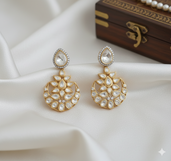  Chandbaali Rajwada Polki stunning Earrings for women in Sterling Silver 925