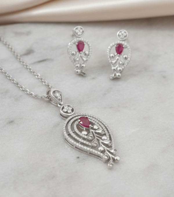 Ruby Dewdrop Pendant Set in Sterling Silver