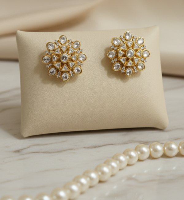  Kundun Starburst Rajwada Polki stunning Earrings for women in Sterling Silver 925