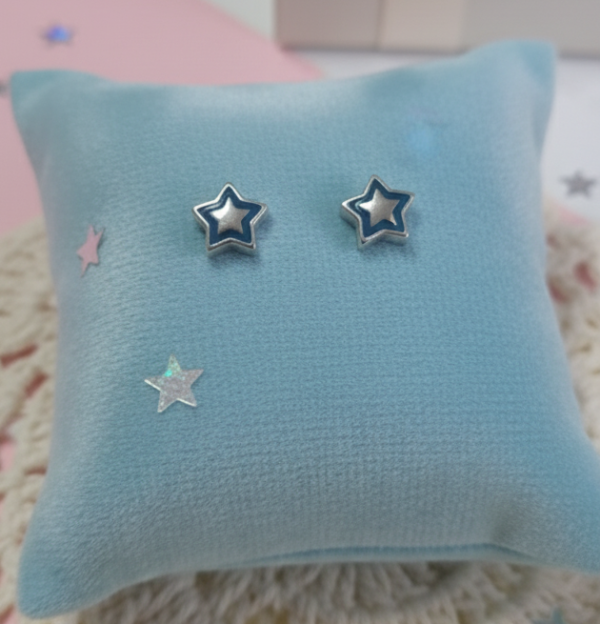 Twinkle Blue Star Baby Earrings in Sterling Silver 925