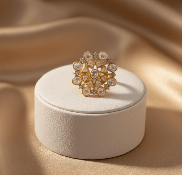 Sunflower Round Traditional Rajwada Polki Ring