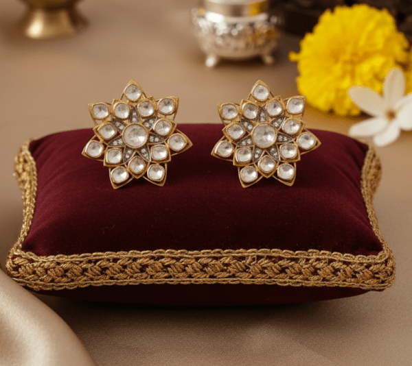  Star Traditional Rajwada Polki Earrings for women in Sterling Silver 925