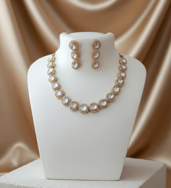 Traditional Silver Polki Rajwada Necklace Set for women in sterling silver 925