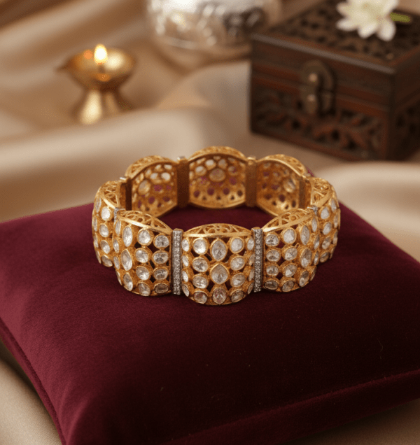 Traditional Silver Polki Rajwada Bracelet for women in sterling silver 925