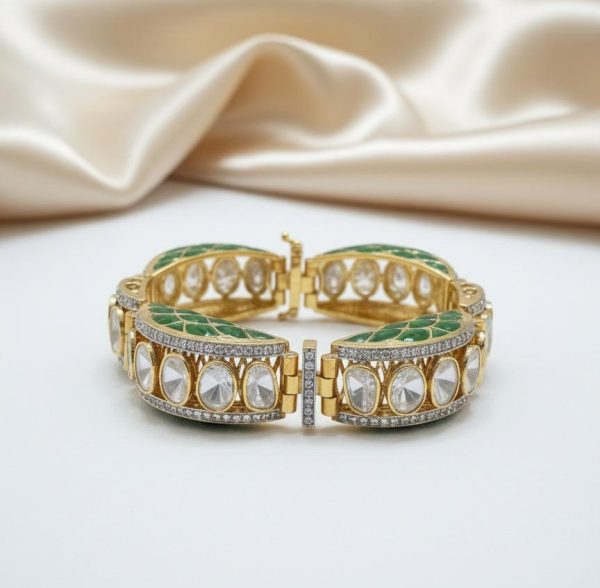 Traditional Silver Polki Rajwada Bracelet for women in sterling silver 925