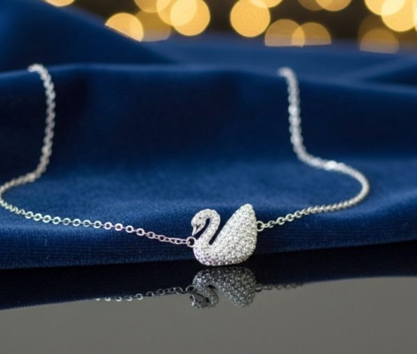 White Pave Swan Bracelet in Sterling Silver 925, Perfect Gift for her