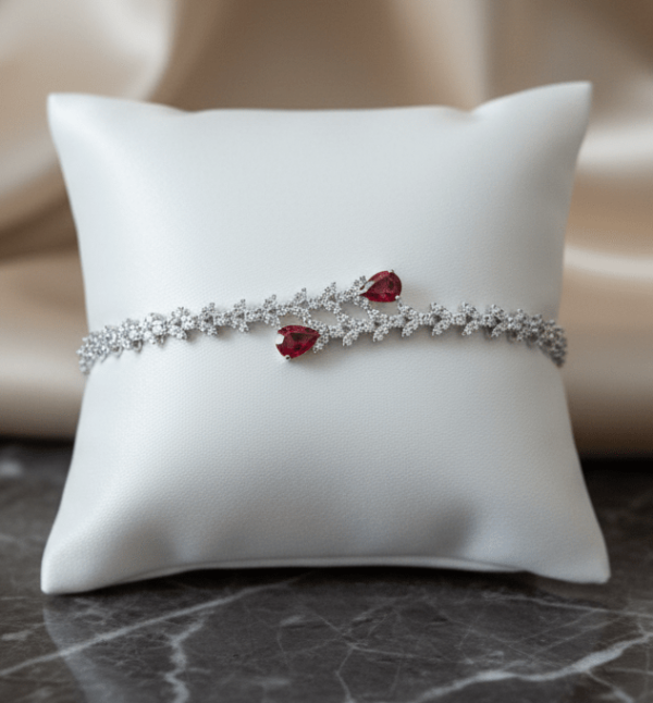 Imperial Ruby Leaf Bracelet in Sterling Silver 925, Perfect Gift for her