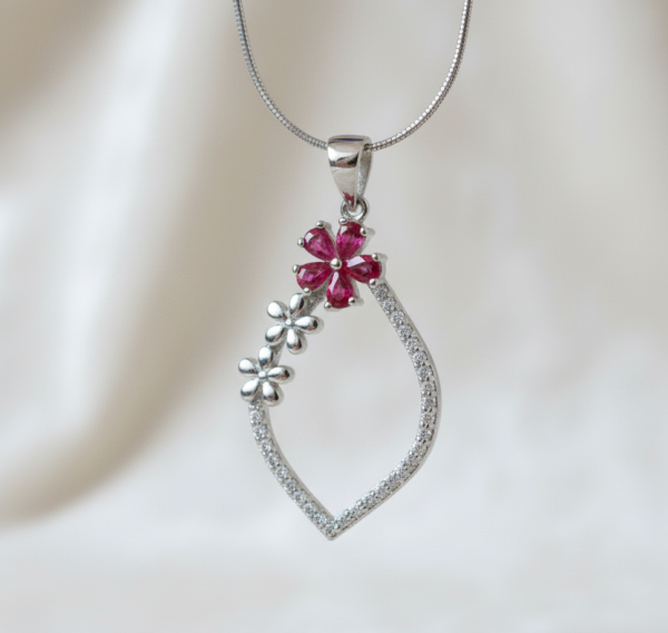 Pink Floral Delight Sterling Silver Pendant