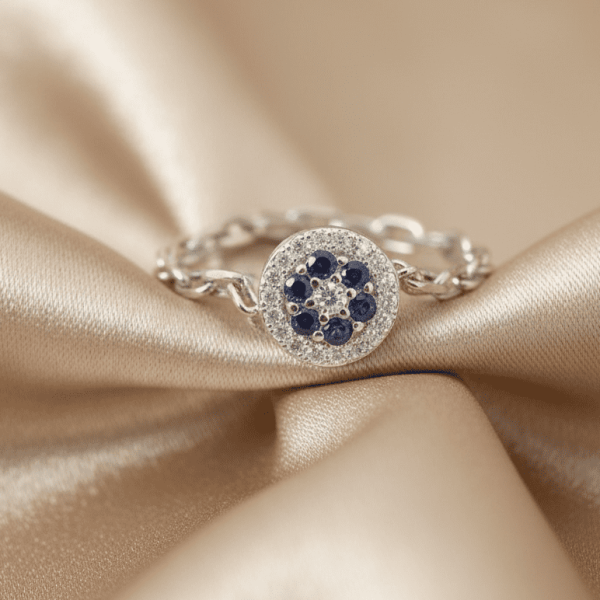 Blue Radiance Chain Ring for women in sterling silver 925