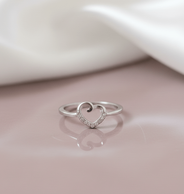 Lunaria Heart Pave Ring in Sterling Silver 925