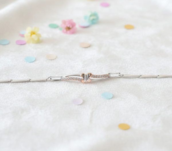Butterfly Rose Gold Plated Charm Bracelet in Sterling Silver 925, Perfect Gift for Women