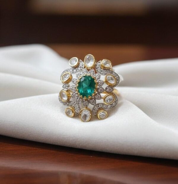 Radiant Oval Green Gemstone Heritage Statement Ring