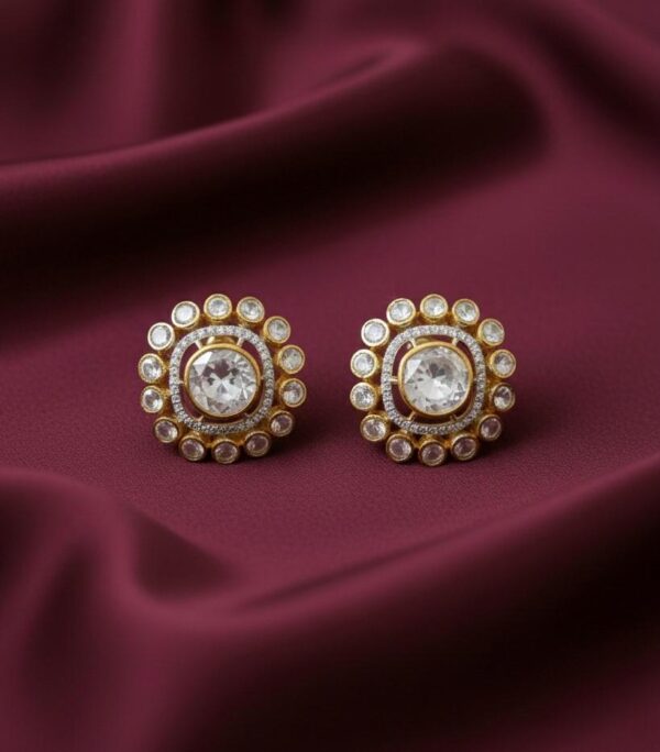 Vintage-Style Gold and Silver Polki Diamond Sunburst Studs in Sterling Silver 925