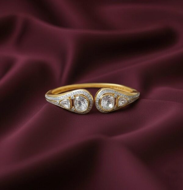 Silver Polki Diamond Open Cuff Bracelet in Sterling Silver 925