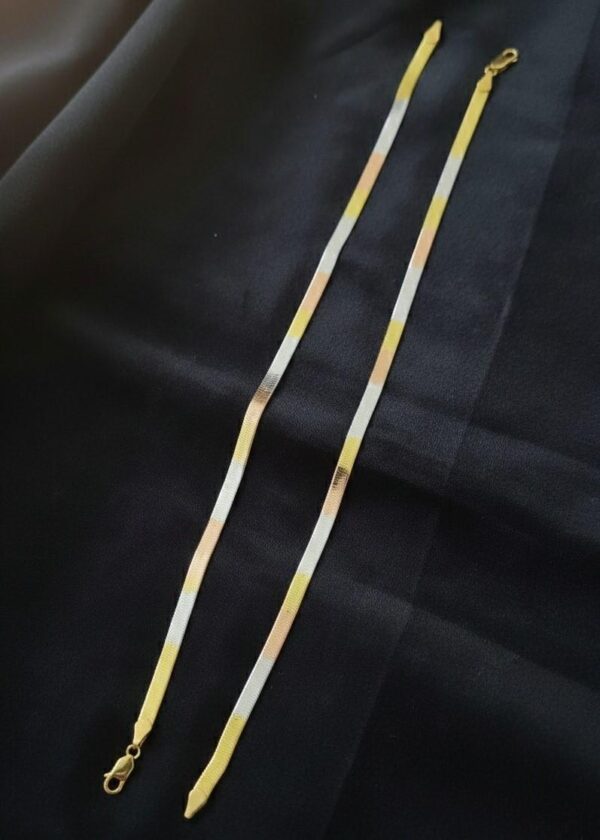 Radiant Alternating Gold, Silver, and Rose-Tone Anklet