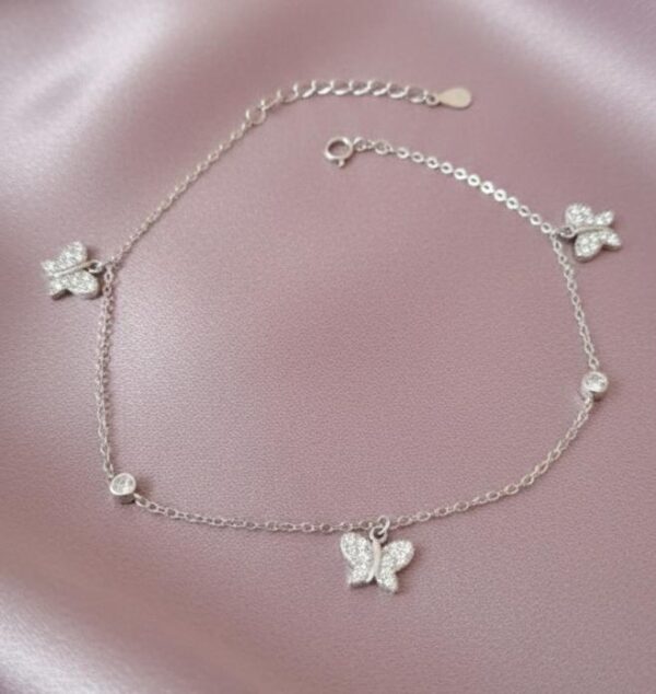 Sterling Silver Shimmering Pavé Butterfly Charm Anklet