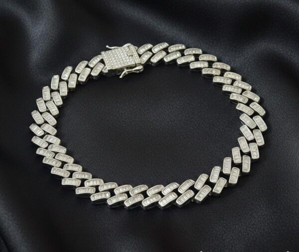 Baguette Diamond Link Bracelet in Sterling Silver 925