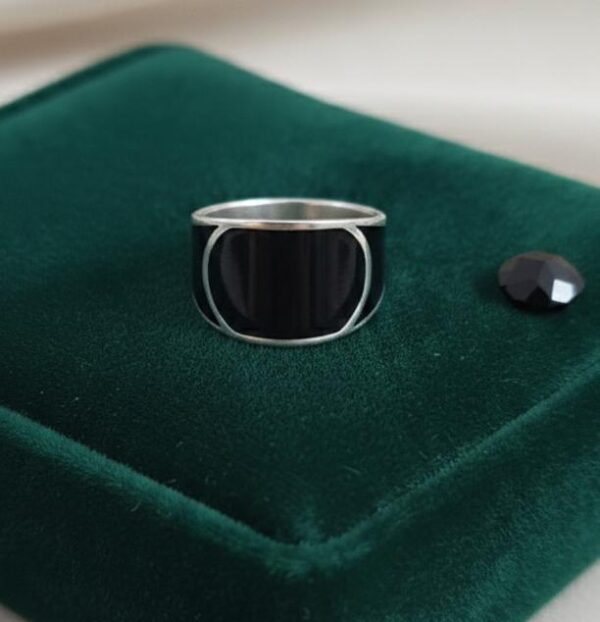 Broad and Thick Black Silver Ring