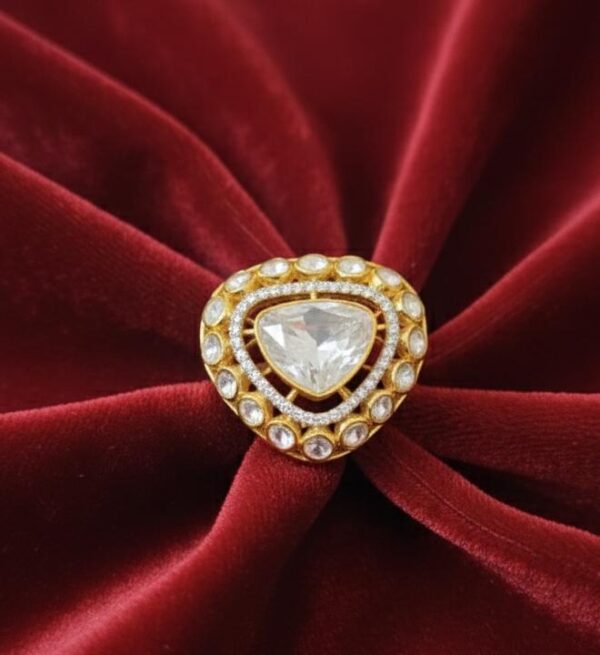 Vintage-Style Trillion-Cut Polki Diamond Statement Ring in Sterling Silver 925