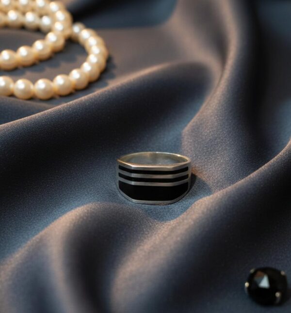 Broad and Thick Black Silver Ring