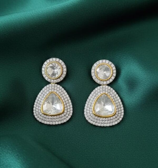 Victorian-Style Polki Diamond Double Halo Drop Earrings