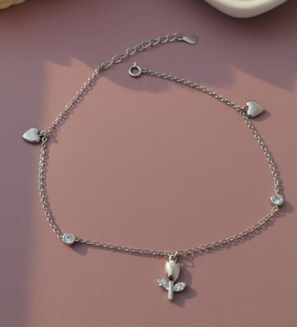 Sweetheart Tulip Charm Anklet in Sterling Silver 925