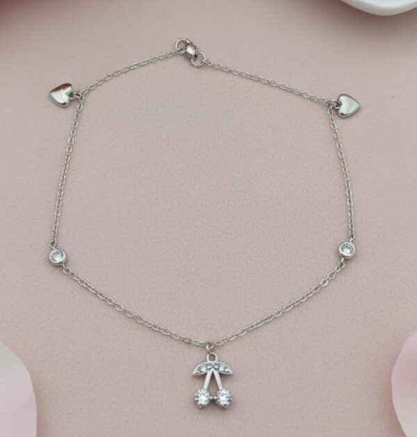 Celeste Double Cherry Charm Anklet in Sterling Silver 925