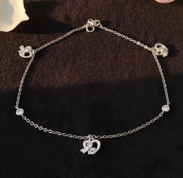 Sterling Silver Heart & Bow Charm Anklet for Women