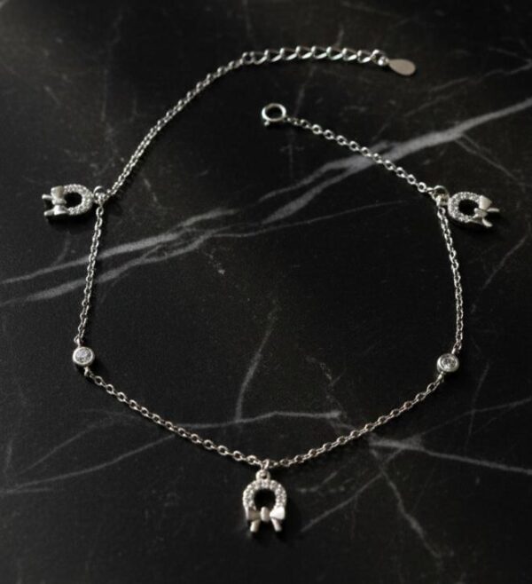 Celeste Lucky Charm Crystal Anklet in Sterling Silver 925