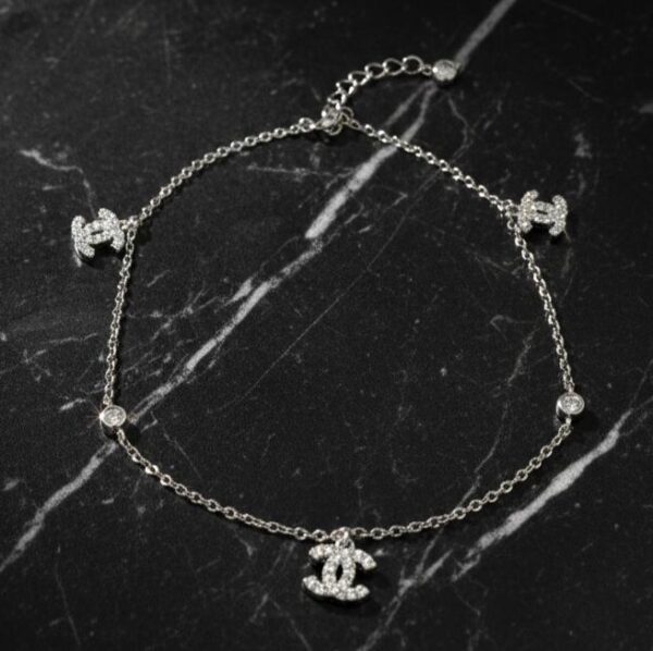 Sterling Silver Double C Charm Anklet for Women