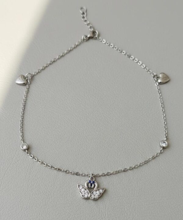Dainty Twin Swan Charm Silver Anklet