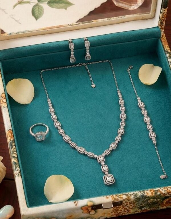 Halo Crystal Bridal Jewelry Set in Sterling Silver 925