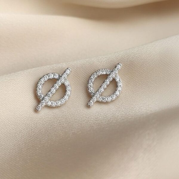 Pavé Circle Bar Stud Earrings in Sterling Silver 925