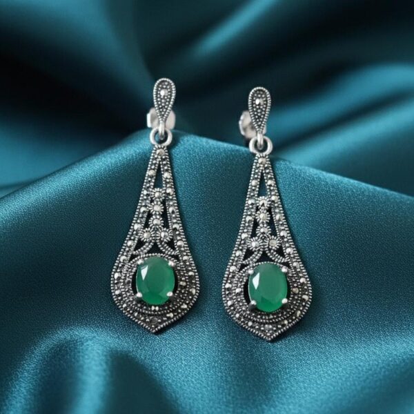 Imperial Green Marcasite Drops in Sterling Silver 925