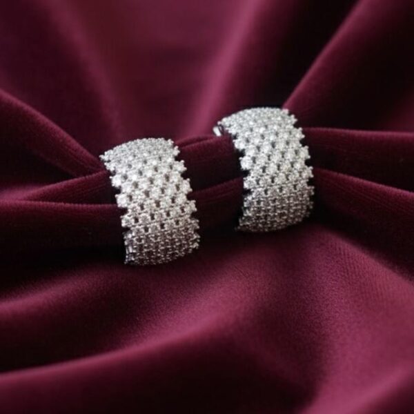 Exquisite Silver honeycomb Brilliant-Cut Statement Hoops in Sterling Silver 925