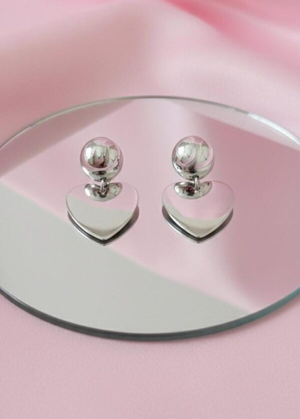 Minimal Heart Drop Earrings in Sterling Silver 925