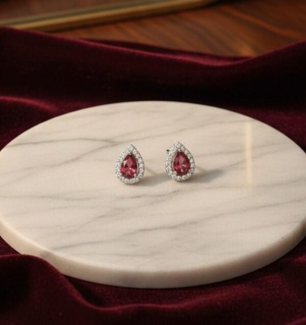 Ruby Pearl Halo Stud Earrings in Sterling Silver 925