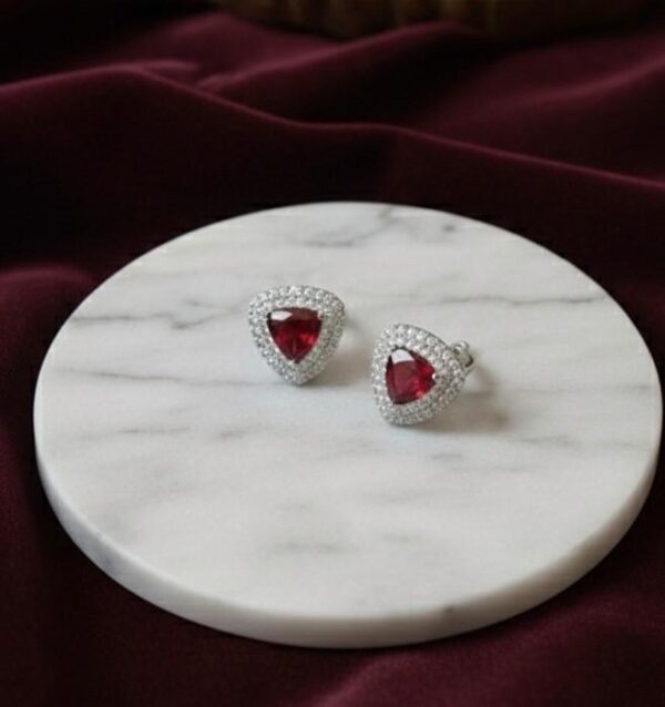 Ruby Triangle Halo Stud Earrings in Sterling Silver 925