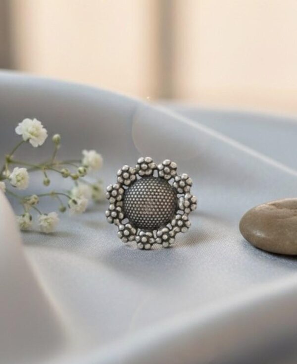 Floral Cluster Oxidized Silver Ring in Sterling Silver 925