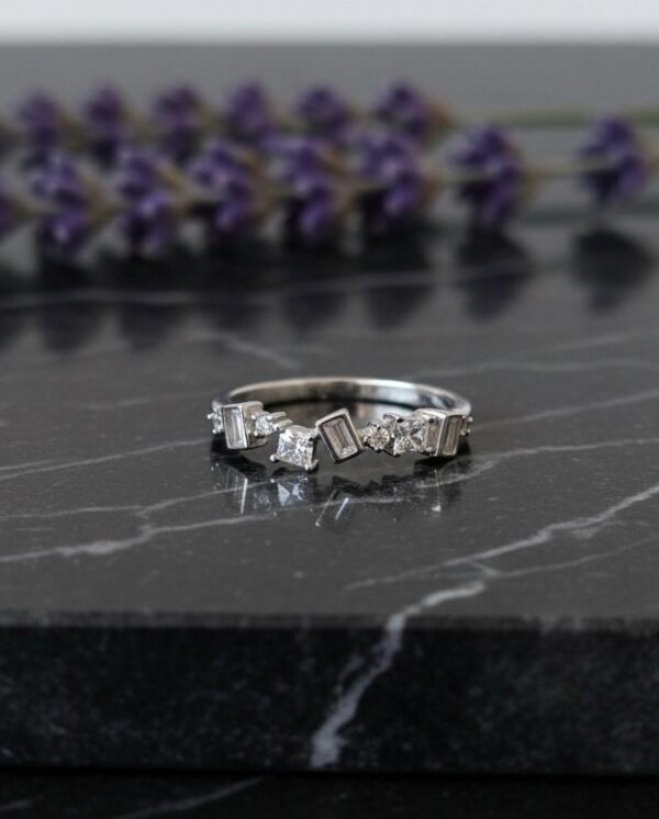 Staggered Multi-Cut Geometric Ring in Sterling Silver 925