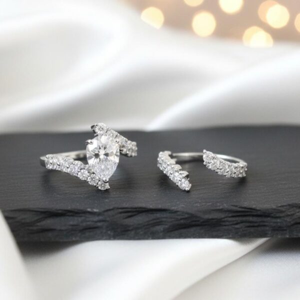 Radiant Teardrop Crystal Pavé Wrap-Around Bridal Stack Ring for women in sterling silver 925