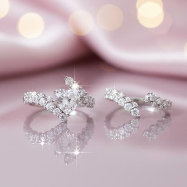 Sleek High-Shine Heart Solitaire with Shimmering Contour Band in Sterling Silver 925