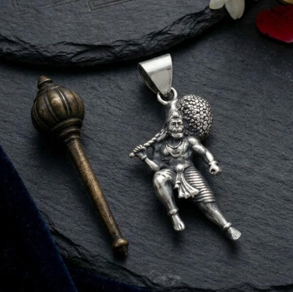 Handcrafted Antique-Finish Bajrang Bali Idol Pendant in Sterling Silver 925