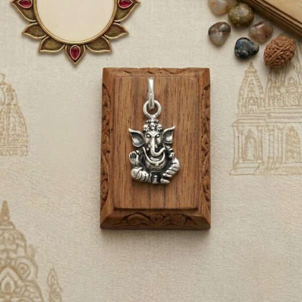 Oxidized Sterling Silver Lord Ganesha Pendant for Success and Protection