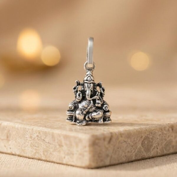 Mini Ganpati Bappa Oxidised Silver Pendant