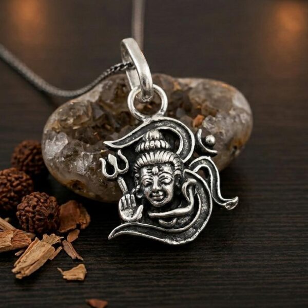 Oxidized Sterling Silver Lord Shiva Om Pendant with Trishula
