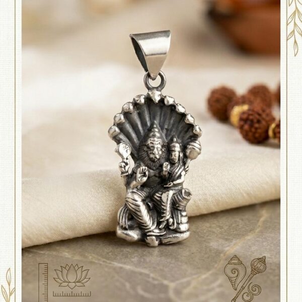 Divine Lakshmi Narasimha Oxidised Silver Pendant