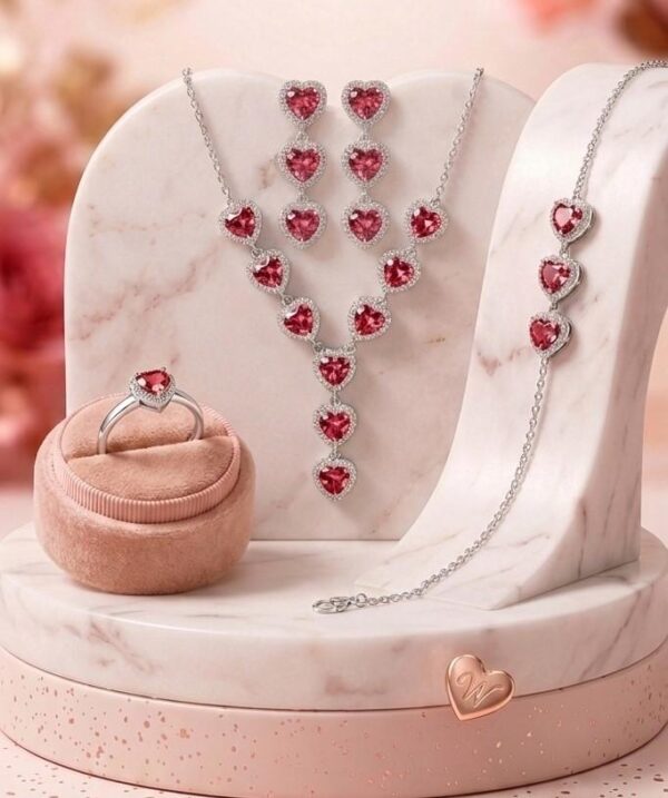 925 Sterling Silver Heart Drop Necklace Set with Earrings & Bracelet