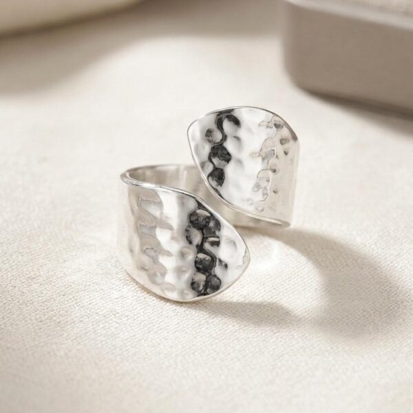 Oxidized Hammered Wrap Ring with Organic Textured Finish in Sterling Silver 925
