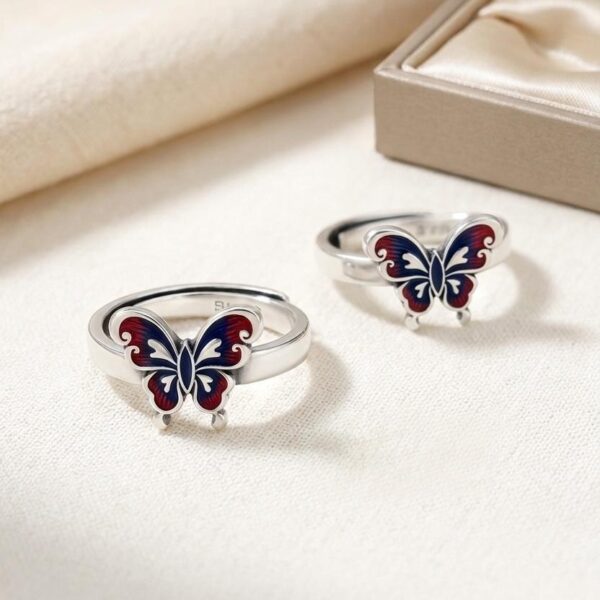 Colorful Enamel Butterfly Adjustable Toe Ring for Women in Sterling Silver 925